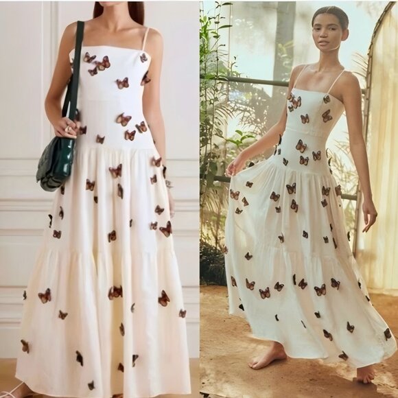 Agua by Agua Bendita Dresses & Skirts - Agua By Agua Bendita Lima Embroidered Butterfly Linen Maxi Dress Size Small